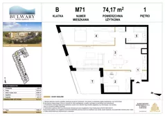 3 pokoje, mieszkanie 74,17 m², piętro 1, oferta nr M71, Bulwary Nideckiego, Oświęcim, ul. Andrzeja Nideckiego
