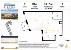 3 pokoje, mieszkanie 74,17 m², piętro 2, oferta nr M84, Bulwary Nideckiego, Oświęcim, ul. Andrzeja Nideckiego