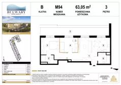 3 pokoje, mieszkanie 63,04 m², piętro 3, oferta nr M94, Bulwary Nideckiego, Oświęcim, ul. Andrzeja Nideckiego