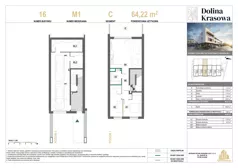 3 pokoje, mieszkanie 64,22 m², piętro 1, oferta nr 16.M1, Dolina Krasowa 6, Krzeszowice, ul. Krasowa