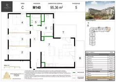 4 pokoje, mieszkanie 95,36 m², piętro 5, oferta nr M140, Zagórskie Tarasy, Sosnowiec, Zagórze, ul. Romana Dmowskiego 13D
