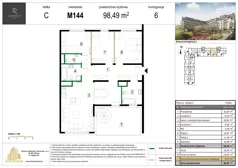 4 pokoje, mieszkanie 98,49 m², piętro 6, oferta nr M144, Zagórskie Tarasy, Sosnowiec, Zagórze, ul. Romana Dmowskiego 13D