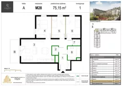 4 pokoje, mieszkanie 75,15 m², piętro 1, oferta nr M28, Zagórskie Tarasy, Sosnowiec, Zagórze, ul. Romana Dmowskiego 13D