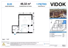 2 pokoje, apartament 48,32 m², piętro 1, oferta nr B.M.05, VIDOK Apartamenty, Katowice, Śródmieście, ul. Kozielska