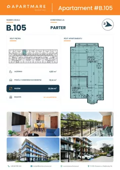 1 pokój, apartament 23,94 m², parter, oferta nr B.105, ApartMare budynek B, Mrzeżyno, ul. Nadmorska 14
