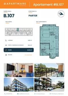 1 pokój, apartament 23,94 m², parter, oferta nr B.107, ApartMare budynek B, Mrzeżyno, ul. Nadmorska 14