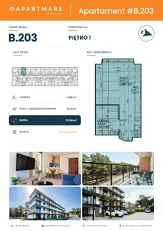 1 pokój, apartament 23,94 m², piętro 1, oferta nr B.203, ApartMare budynek B, Mrzeżyno, ul. Nadmorska 14