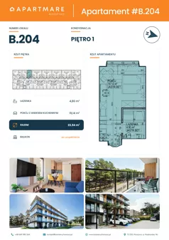 1 pokój, apartament 23,94 m², piętro 1, oferta nr B.204, ApartMare budynek B, Mrzeżyno, ul. Nadmorska 14