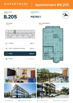 1 pokój, apartament 23,94 m², piętro 1, oferta nr B.205, ApartMare budynek B, Mrzeżyno, ul. Nadmorska 14