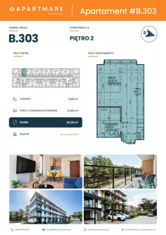 1 pokój, apartament 24,36 m², piętro 2, oferta nr B.303, ApartMare budynek B, Mrzeżyno, ul. Nadmorska 14
