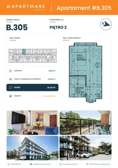 1 pokój, apartament 24,36 m², piętro 2, oferta nr B.305, ApartMare budynek B, Mrzeżyno, ul. Nadmorska 14