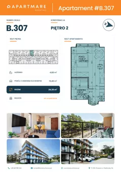 1 pokój, apartament 24,36 m², piętro 2, oferta nr B.307, ApartMare budynek B, Mrzeżyno, ul. Nadmorska 14
