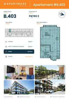 1 pokój, apartament 24,36 m², piętro 3, oferta nr B.403, ApartMare budynek B, Mrzeżyno, ul. Nadmorska 14