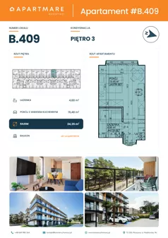 1 pokój, apartament 24,36 m², piętro 3, oferta nr B.409, ApartMare budynek B, Mrzeżyno, ul. Nadmorska 14