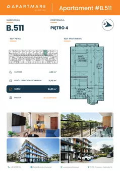 1 pokój, apartament 24,36 m², piętro 4, oferta nr B.511, ApartMare budynek B, Mrzeżyno, ul. Nadmorska 14