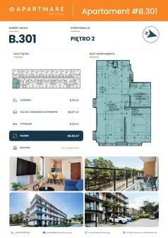 2 pokoje, apartament 40,32 m², piętro 2, oferta nr B.301, ApartMare budynek B, Mrzeżyno, ul. Nadmorska 14