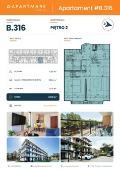 2 pokoje, apartament 33,79 m², piętro 2, oferta nr B.316, ApartMare budynek B, Mrzeżyno, ul. Nadmorska 14