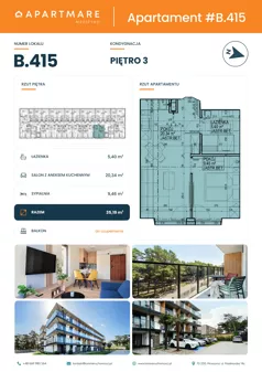 2 pokoje, apartament 35,20 m², piętro 3, oferta nr B.415, ApartMare budynek B, Mrzeżyno, ul. Nadmorska 14