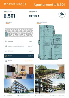 2 pokoje, apartament 40,32 m², piętro 4, oferta nr B.501, ApartMare budynek B, Mrzeżyno, ul. Nadmorska 14