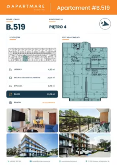 2 pokoje, apartament 33,79 m², piętro 4, oferta nr B.519, ApartMare budynek B, Mrzeżyno, ul. Nadmorska 14