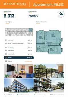 3 pokoje, apartament 46,37 m², piętro 2, oferta nr B.313, ApartMare budynek B, Mrzeżyno, ul. Nadmorska 14