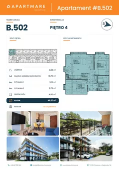 3 pokoje, apartament 46,37 m², piętro 4, oferta nr B.502, ApartMare budynek B, Mrzeżyno, ul. Nadmorska 14