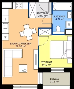 2 pokoje, mieszkanie 40,05 m², piętro 6, oferta nr GAL1.136, Osiedle Gallusa, Katowice, Brynów-Osiedle Zgrzebnioka, Brynów, ul. Józefa Gallusa 10B i 12B