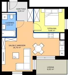 2 pokoje, mieszkanie 46,21 m², piętro 7, oferta nr GAL1.61, Osiedle Gallusa, Katowice, Brynów-Osiedle Zgrzebnioka, Brynów, ul. Józefa Gallusa 10B i 12B