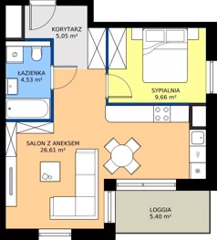 2 pokoje, mieszkanie 46,21 m², piętro 6, oferta nr GAL1.53, Osiedle Gallusa, Katowice, Brynów-Osiedle Zgrzebnioka, Brynów, ul. Józefa Gallusa 10B i 12B