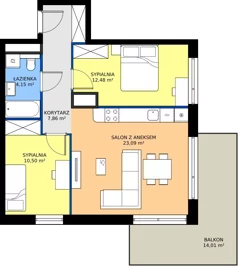 3 pokoje, mieszkanie 58,08 m², piętro 1, oferta nr GAL1.97, Osiedle Gallusa, Katowice, Brynów-Osiedle Zgrzebnioka, Brynów, ul. Józefa Gallusa 10B i 12B