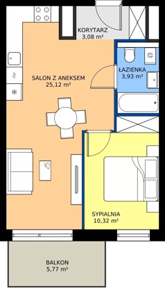 2 pokoje, mieszkanie 42,45 m², piętro 1, oferta nr GAL1.15, Osiedle Gallusa, Katowice, Brynów-Osiedle Zgrzebnioka, Brynów, ul. Józefa Gallusa 10B i 12B