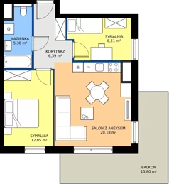 3 pokoje, mieszkanie 52,21 m², piętro 1, oferta nr GAL1.13, Osiedle Gallusa, Katowice, Brynów-Osiedle Zgrzebnioka, Brynów, ul. Józefa Gallusa 10B i 12B