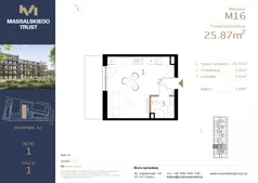 1 pokój, mieszkanie 25,87 m², piętro 1, oferta nr M16, Massalskiego Trust etap II, Kielce, Ślichowice, ul. Massalskiego