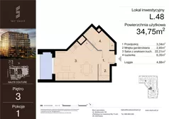 1 pokój, lokal inwestycyjny 34,75 m², piętro 3, oferta nr L.48, Sky Trust III - lokale inwestycyjne, Kielce, Bocianek, al. Solidarności 32 B