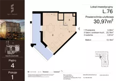 1 pokój, lokal inwestycyjny 30,97 m², piętro 4, oferta nr L.76, Sky Trust III - lokale inwestycyjne, Kielce, Bocianek, al. Solidarności 32 B