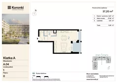 1 pokój, mieszkanie 37,20 m², parter, oferta nr A.04, Koronki Apartamenty Korfantego, Katowice, Wełnowiec-Józefowiec, al. Wojciecha Korfantego 125a