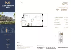 2 pokoje, mieszkanie 44,59 m², piętro 1, oferta nr M23, Massalskiego Trust etap II, Kielce, Ślichowice, ul. Massalskiego