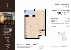 2 pokoje, lokal inwestycyjny 38,18 m², piętro 3, oferta nr L.27, Sky Trust III - lokale inwestycyjne, Kielce, Bocianek, al. Solidarności 32 B