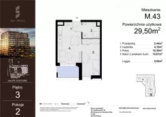 2 pokoje, mieszkanie 29,50 m², piętro 3, oferta nr M.43, Sky Trust III, Kielce, Bocianek, al. Solidarności 32 B