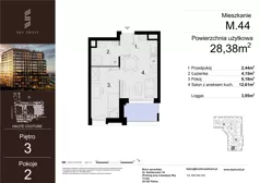 2 pokoje, mieszkanie 28,38 m², piętro 3, oferta nr M.44, Sky Trust III, Kielce, Bocianek, al. Solidarności 32 B
