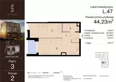 2 pokoje, lokal inwestycyjny 44,23 m², piętro 3, oferta nr L.47, Sky Trust III - lokale inwestycyjne, Kielce, Bocianek, al. Solidarności 32 B