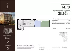 2 pokoje, mieszkanie 38,92 m², piętro 5, oferta nr M.78, Sky Trust III, Kielce, Bocianek, al. Solidarności 32 B