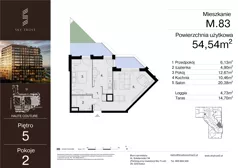 2 pokoje, mieszkanie 54,54 m², piętro 5, oferta nr M.83, Sky Trust III, Kielce, Bocianek, al. Solidarności 32 B