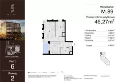 2 pokoje, mieszkanie 46,27 m², piętro 6, oferta nr M.89, Sky Trust III, Kielce, Bocianek, al. Solidarności 32 B