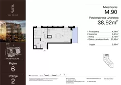 2 pokoje, mieszkanie 38,92 m², piętro 6, oferta nr M.90, Sky Trust III, Kielce, Bocianek, al. Solidarności 32 B