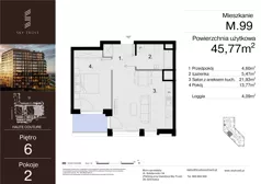 2 pokoje, mieszkanie 45,77 m², piętro 6, oferta nr M.99, Sky Trust III, Kielce, Bocianek, al. Solidarności 32 B