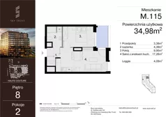 2 pokoje, mieszkanie 34,98 m², piętro 8, oferta nr M.115, Sky Trust III, Kielce, Bocianek, al. Solidarności 32 B