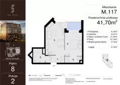 2 pokoje, mieszkanie 41,70 m², piętro 8, oferta nr M.117, Sky Trust III, Kielce, Bocianek, al. Solidarności 32 B