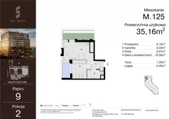2 pokoje, mieszkanie 35,16 m², piętro 9, oferta nr M.125, Sky Trust III, Kielce, Bocianek, al. Solidarności 32 B