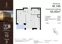 2 pokoje, mieszkanie 43,43 m², piętro 10, oferta nr M.145, Sky Trust III, Kielce, Bocianek, al. Solidarności 32 B